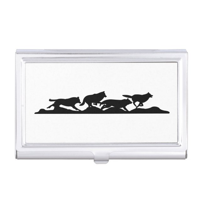 Black Wolf Silhouette Wild Running With the Pack Business Card Case (Front)
