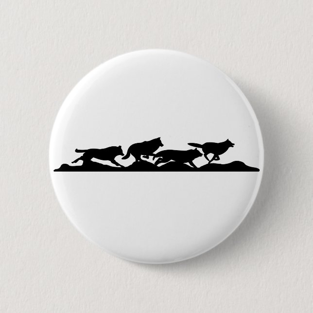 Black Wolf Silhouette Wild Running With the Pack Button (Front)