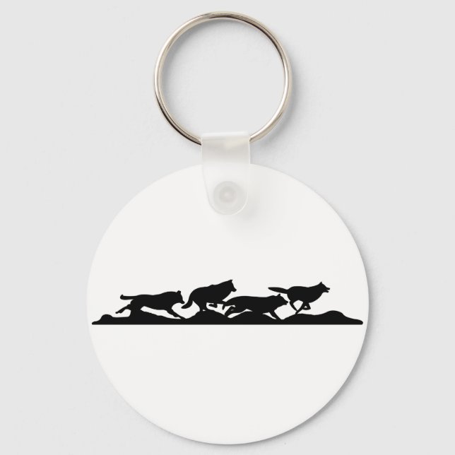Black Wolf Silhouette Wild Running With the Pack Keychain (Front)