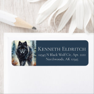 Black Wolf Snowy Northern Woodland Forest Label