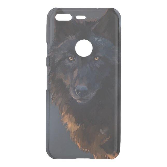 Black wolf uncommon google pixel case (Back)