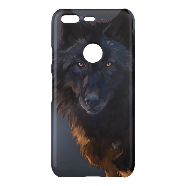 Black wolf uncommon google pixel case (Back)