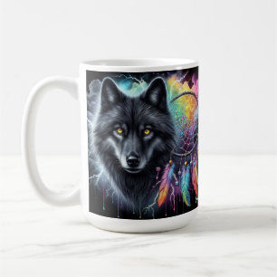 Black Wolf with a Dreamcatcher Coffee Mug