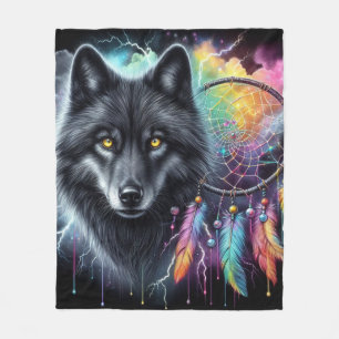 Black Wolf with a Dreamcatcher Fleece Blanket