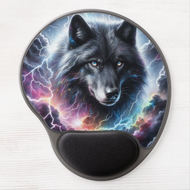 Black Wolf with Lightning Gel Mouse Pad (Front)