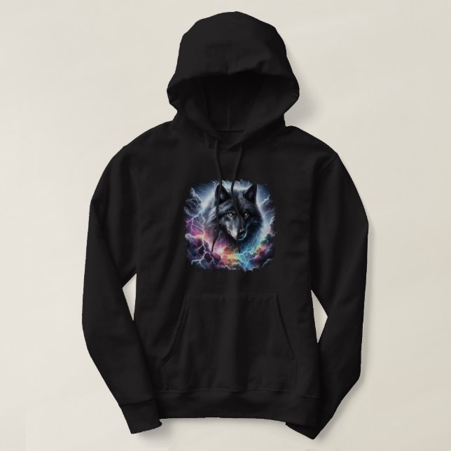 Black Wolf with Lightning Hoodie (Design Front)