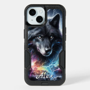 Black Wolf with Lightning  iPhone 15 Case
