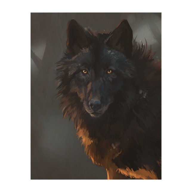 Black wolf wood wall art (Front)