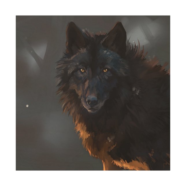 Black wolf wood wall art (Front)