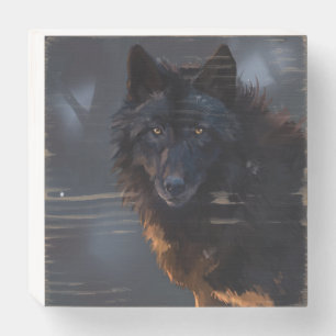 Black wolf wooden box sign