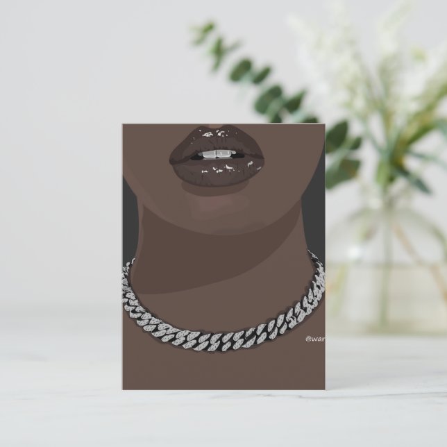 Black woman Aesthetic with silver (jewelry) Grillz Postcard (Standing Front)