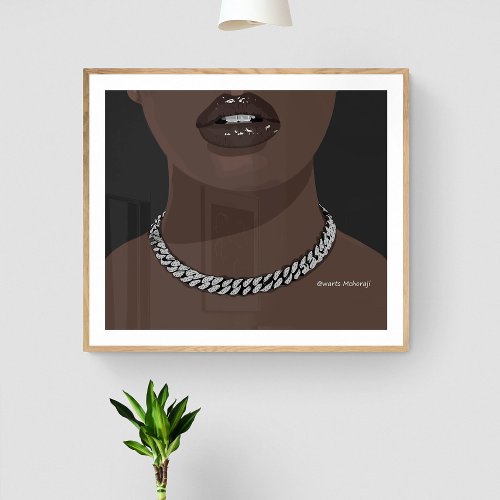 Black woman Aesthetic with silver jewelry Grillz Poster