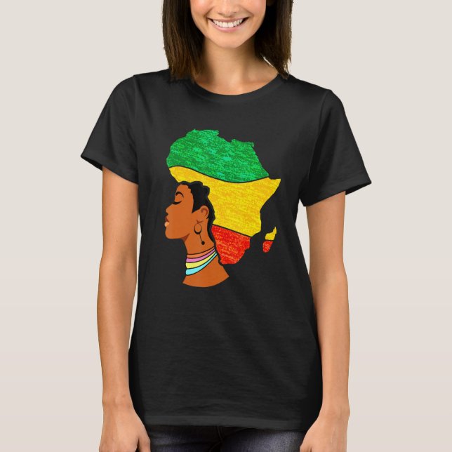 Black Woman Africa Map Africa Flag Melanin Black H T-Shirt (Front)