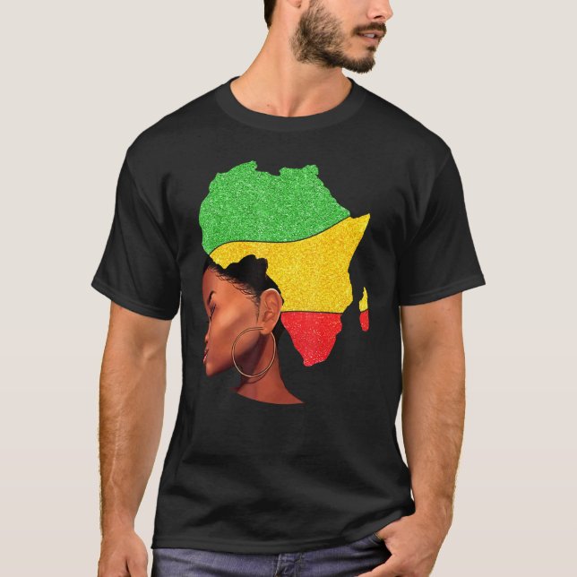 Black Woman Africa Map Africa Flag Melanin Black H T-Shirt (Front)