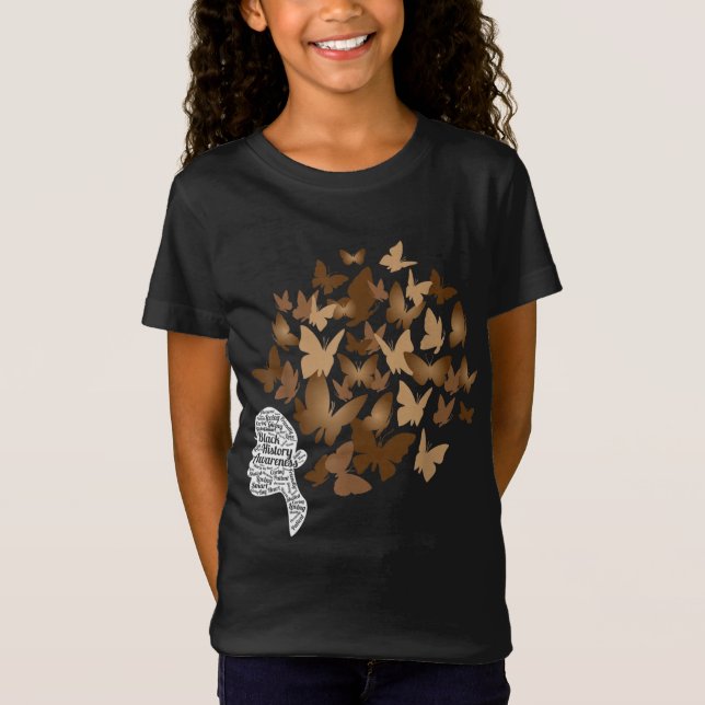 Black Woman Afro Butterfly Cool Black History Mont T-Shirt (Front)