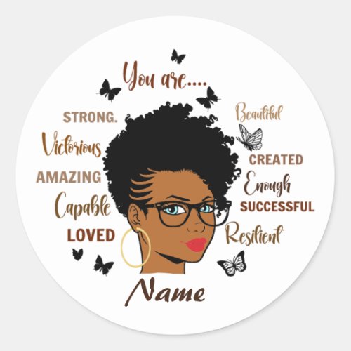 Black Woman Afro Girl Quotes Custom Classic Round Sticker