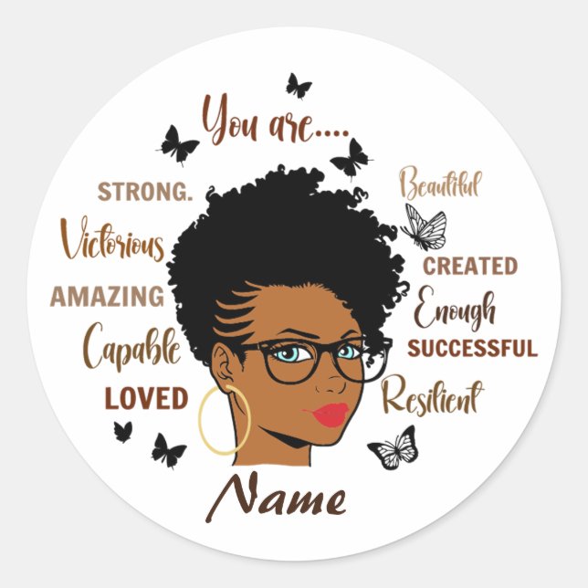 Black Woman Afro Girl Quotes Custom Classic Round Sticker (Front)