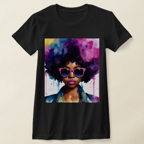 Black Woman Afro Hair and Sunglasses Rainbow Art T_Shirt
