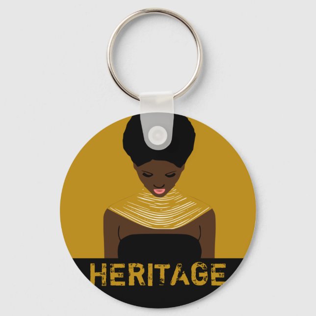 Black Woman Afro Tribal Necklace AFRICAN Heritage  Keychain (Front)