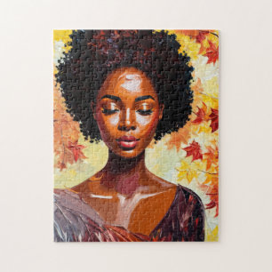 Black Woman Autumn Afro Art Jigsaw Puzzle