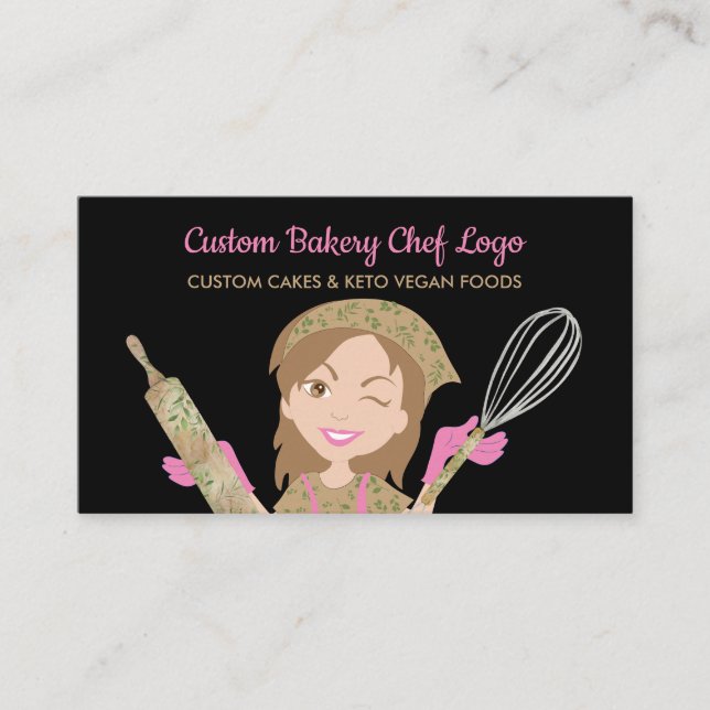 Black Woman Bakery Chef Rustic Homemade Business Card (Front)