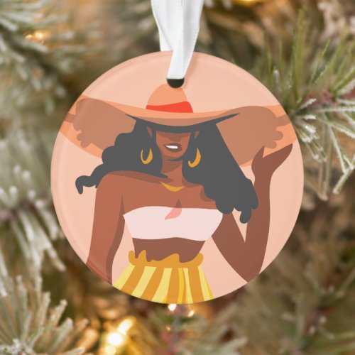 Black Woman Big Hat Vacation Vibes Ornament