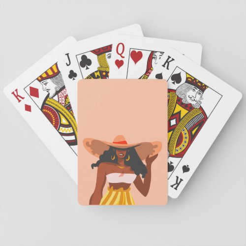 Black Woman Big Hat Vacation Vibes Poker Cards