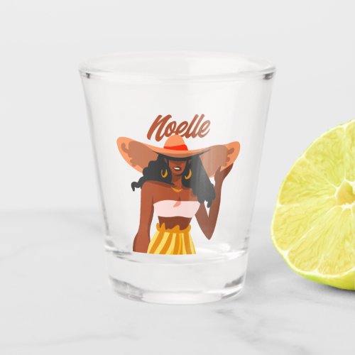 Black Woman Big Hat Vacation Vibes Shot Glass