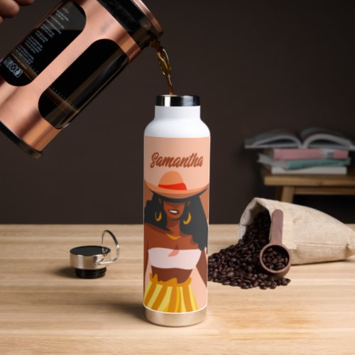 Black Woman Big Hat Vacation Vibes Water Bottle