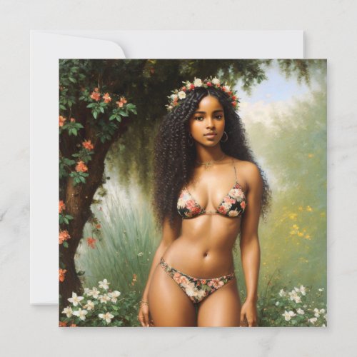 Black Woman Bikini Model Floral Beauty Card