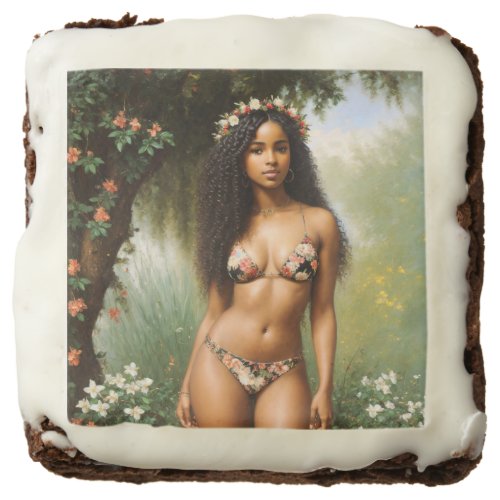 Black Woman Bikini Model Floral Beauty Card Brownie