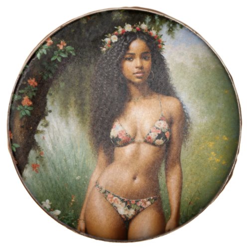 Black Woman Bikini Model Floral Beauty Card Chocolate Covered Oreo