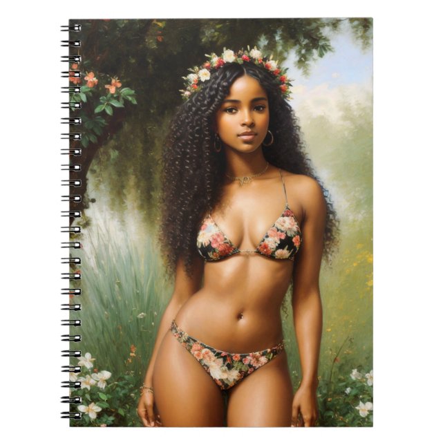 Black Woman Bikini Model Floral Beauty Card Notebook (Front)