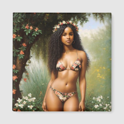 Black Woman Bikini Model Floral Beauty Magnet