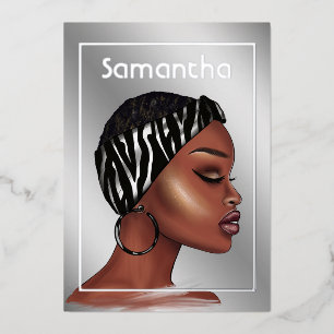 Black Woman Birthday Party Foil Invitation