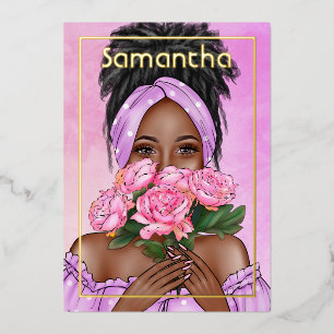 Black Woman Birthday Party Foil Invitation