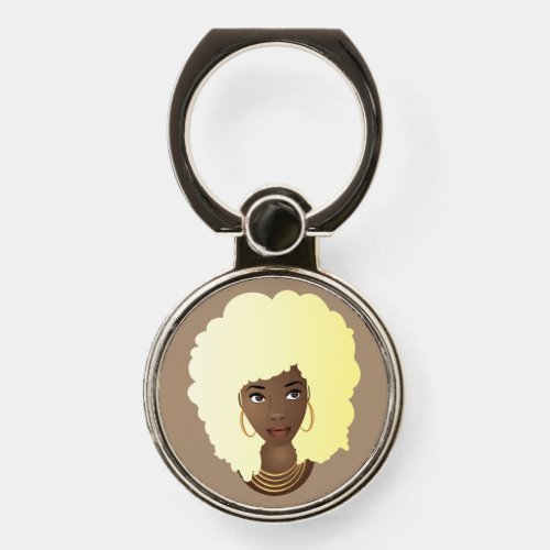 Black Woman Blonde Afro Beige Phone Ring Stand