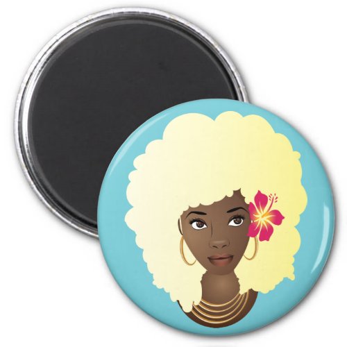 Black Woman Blonde Afro Flower in Natural Hair Magnet