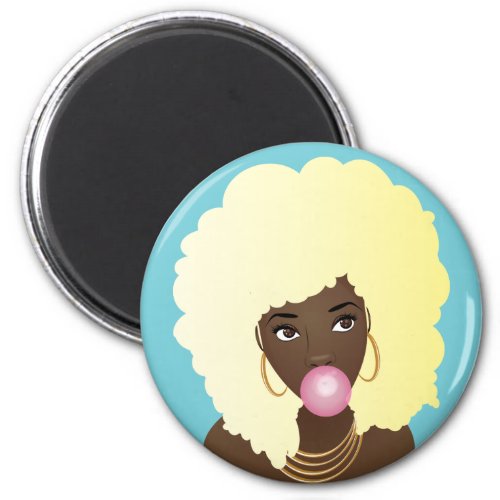 Black Woman Blonde Afro Pink Bubblegum Blue Magnet