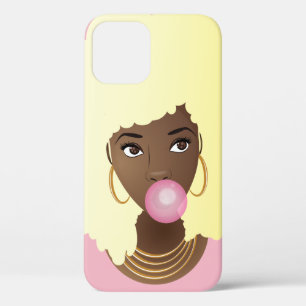 Black Woman, Blonde Afro, Popping Pink Bubblegum iPhone 12 Case