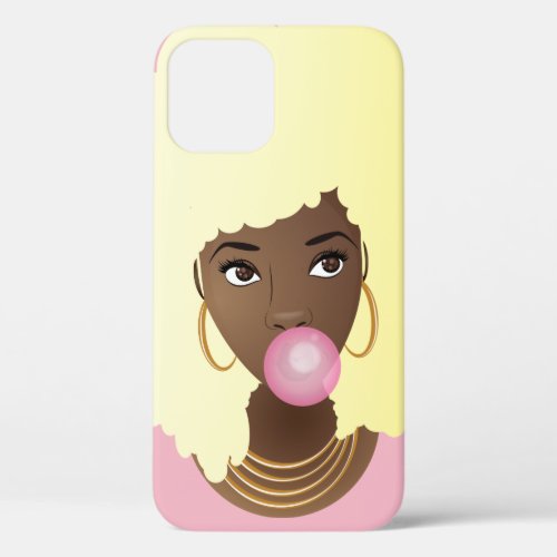 Black Woman Blonde Afro Popping Pink Bubblegum iPhone 12 Case