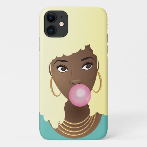 Black Woman Blonde Afro Popping Pink Bubblegum iPhone 11 Case