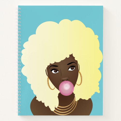 Black Woman Blonde Afro Popping Pink Bubblegum Notebook