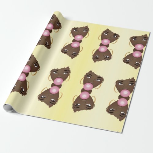 Black Woman Blonde Afro Popping Pink Bubblegum Wrapping Paper