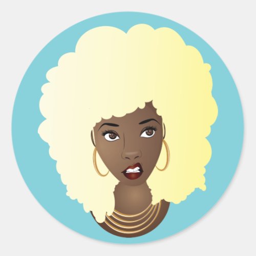 Black Woman Blonde Afro with Annoyed Expression Classic Round Sticker