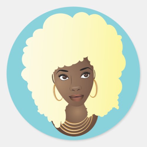 Black Woman Blonde Hair Blue Classic Round Sticker