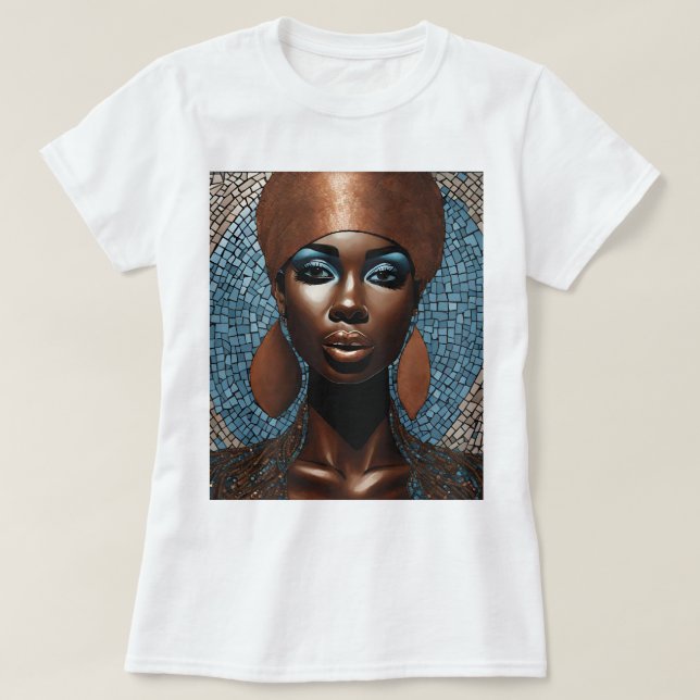 Black Woman Blue Copper Mosaic T-Shirt (Design Front)