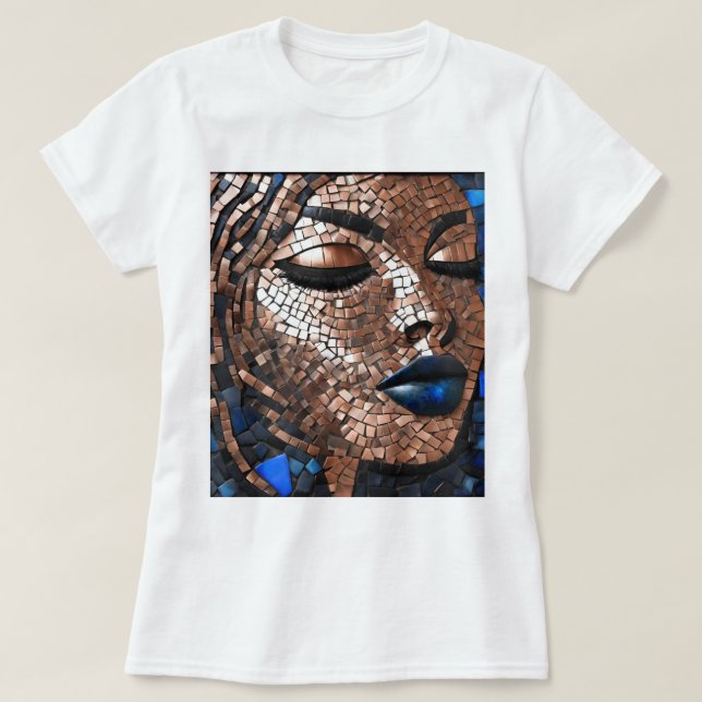 Black Woman Blue Copper Mosaic T-Shirt  (Design Front)