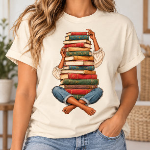 Black Woman Book Lover Stack of Vintage Afro Books T-Shirt