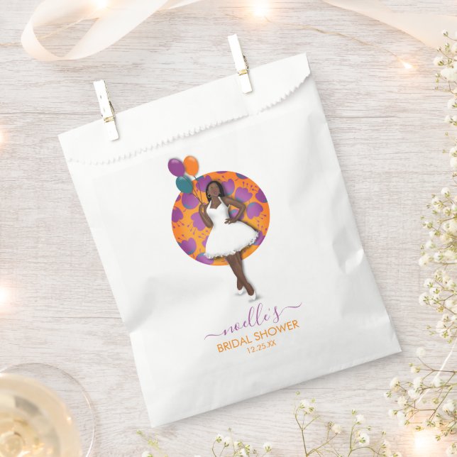 Black Woman Bridal Shower Balloons & Flowers Favor Bag (Clipped)